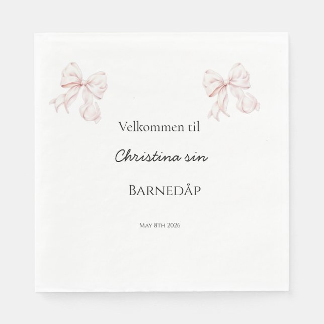 Serviette En Papier Serviettes en rose pour baptême (Devant)