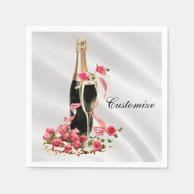 Serviette En Papier Serviettes en satin blanc 'Champagne & Roses' (Devant)