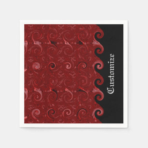 Serviette En Papier Serviettes en satin rouge et noir à boucles