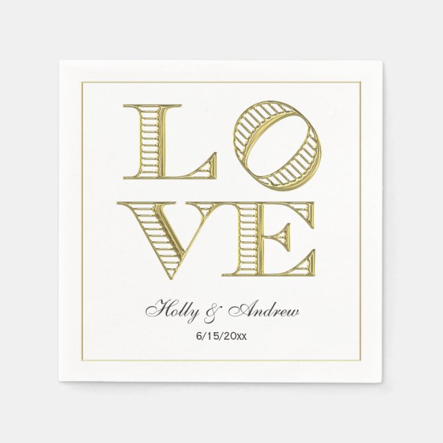 Serviette En Papier Serviettes en texte graphique Gold LOVE (Devant)