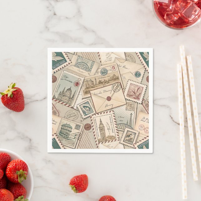 Serviette En Papier Serviettes en timbres vintages (En situation)
