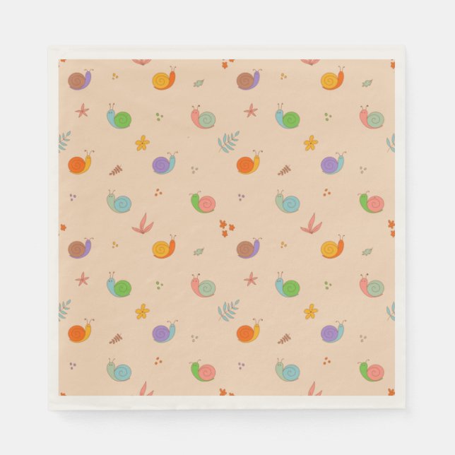 Serviette En Papier Serviettes escargots et fleurs (Devant)