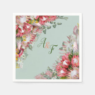 Serviette En Papier Serviettes Feuilles Fuchsia Protea's & Sage Green