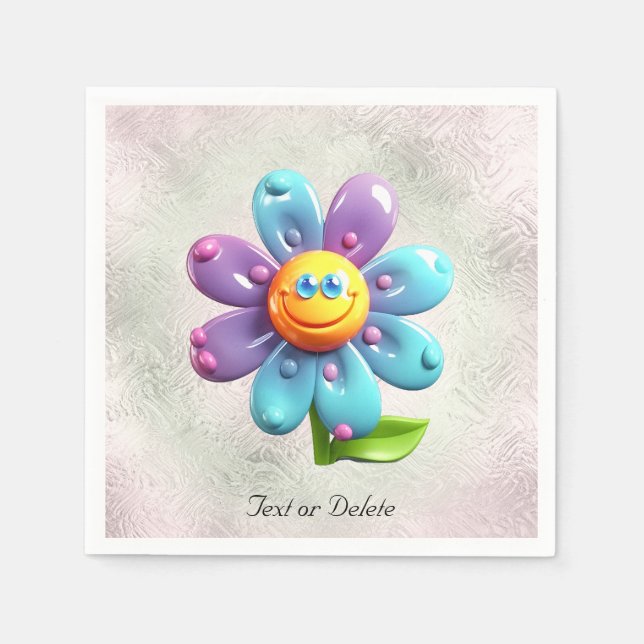 Serviette En Papier Serviettes Fleur Jaune Violet Bleu (Devant)