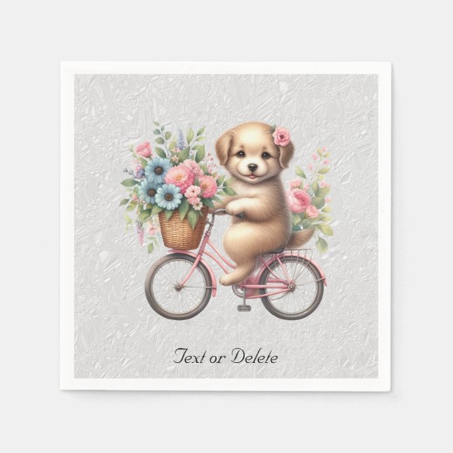 Serviette En Papier Serviettes Fleurie Bicyclette Chien (Devant)