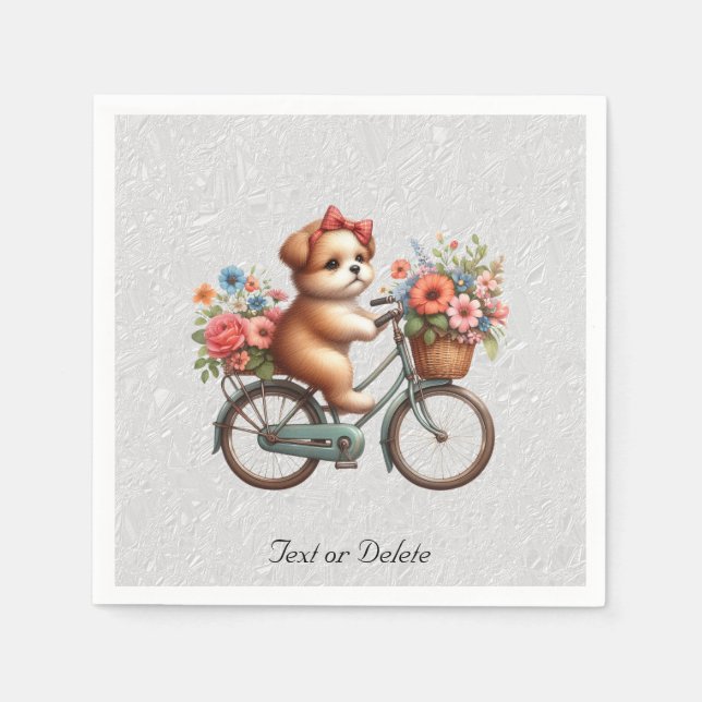 Serviette En Papier Serviettes Fleurie Bicyclette Chien (Devant)