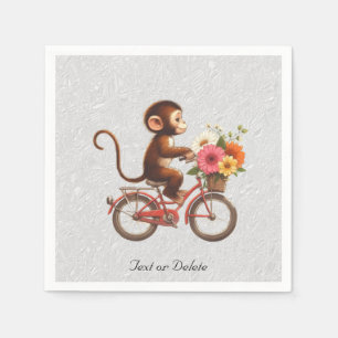 Serviette En Papier Serviettes Fleuries Singe à Bicyclette