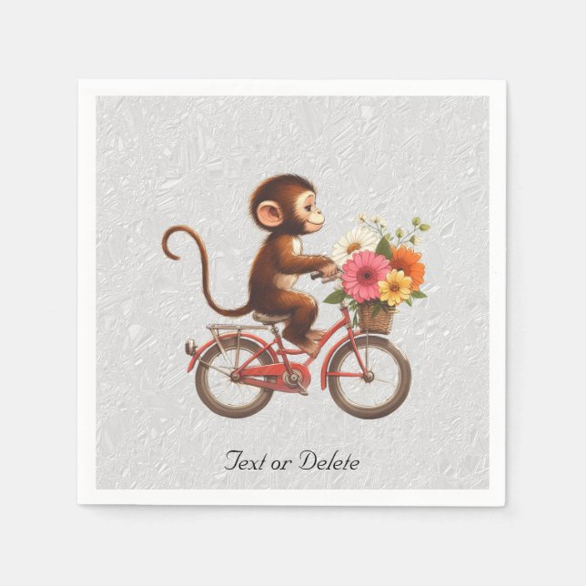 Serviette En Papier Serviettes Fleuries Singe à Bicyclette (Devant)