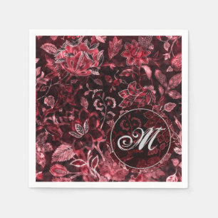 Serviette En Papier Serviettes Fleuries Vintage Rouge Monogramme