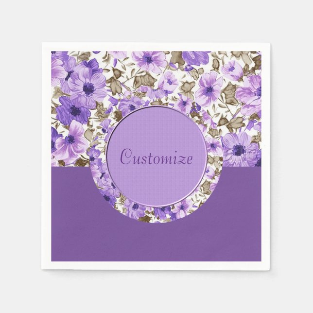 Serviette En Papier Serviettes Fleuries Violettes & Blanches Jolies 3 (Devant)