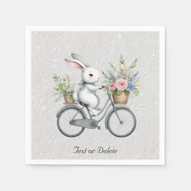 Serviette En Papier Serviettes Fleuris Lapin à Bicyclette (Devant)