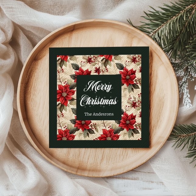 Serviette En Papier Serviettes Fleurs de Noël Classiques Élégance Rust (Classic Christmas Flowers Napkins Rustic Elegance)