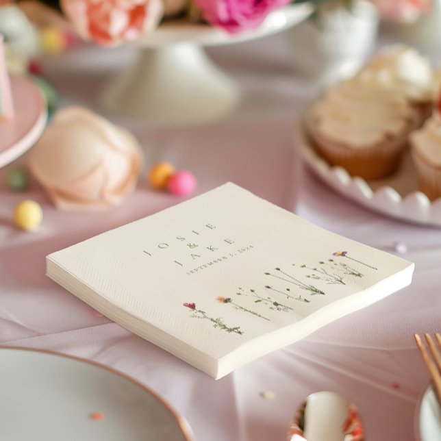 Serviette En Papier Serviettes Fleurs sauvages modernes (Modern and minimalist napkins featuring a beautiful wild flowers illustration.)