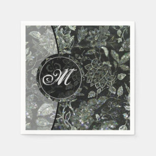 Serviette En Papier Serviettes Fleurs Vintage Noir Monogramme 2