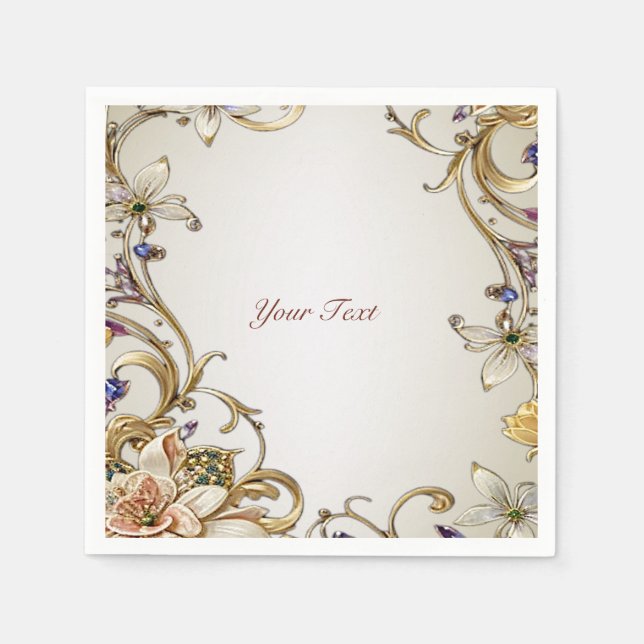 Serviette En Papier Serviettes Floral Or Blanc (Devant)