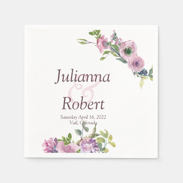 Serviette En Papier serviettes florales à l'aquarelle violette (Devant)