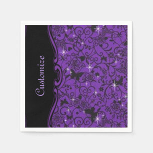 Serviette En Papier Serviettes florales à papillon noir et pourpre