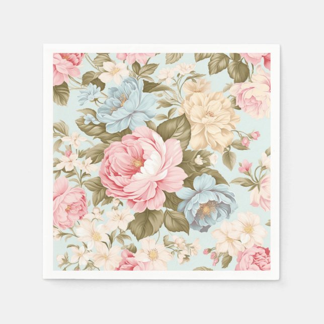 Serviette En Papier Serviettes Florales Bleu Rose Jaune (Devant)