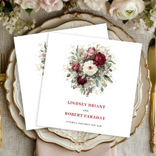 Serviette En Papier Serviettes Florales Bohèmes Rouge Profond Doré Élé