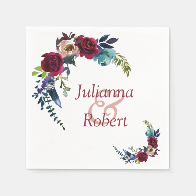 Serviette En Papier Serviettes florales boho rouges (Devant)