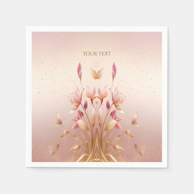 Serviette En Papier Serviettes florales Feuilles roses (Devant)