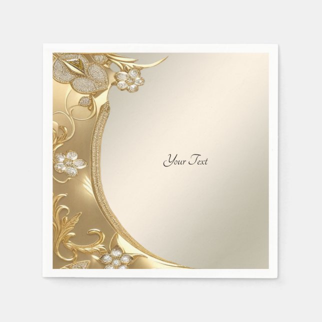 Serviette En Papier Serviettes florales ornées d'or (Devant)