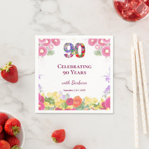 Serviette En Papier Serviettes Florales pour 90e Anniversaire Élégant 