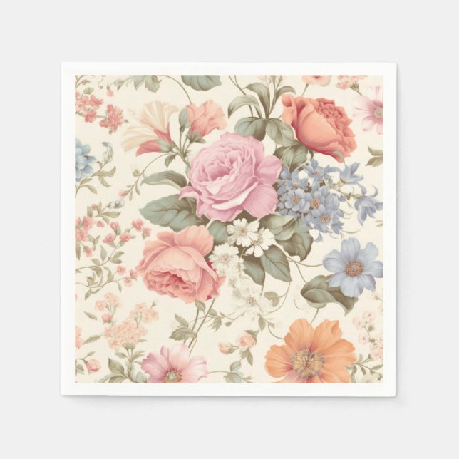 Serviette En Papier Serviettes florales rose orange (Devant)