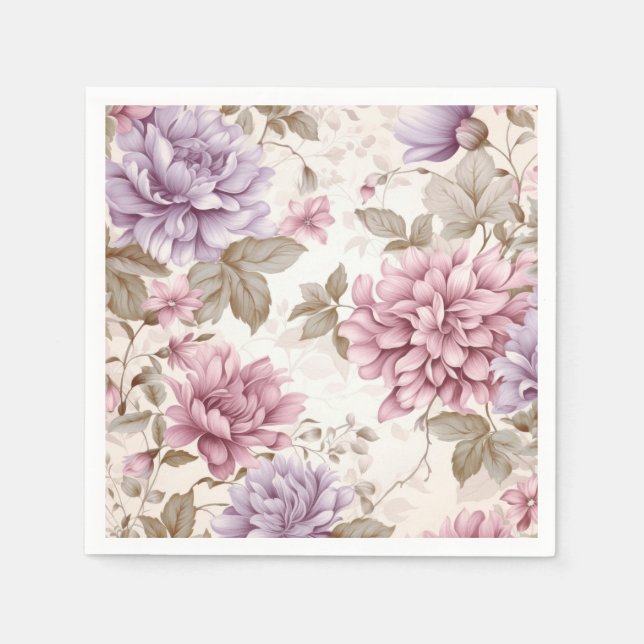 Serviette En Papier Serviettes florales rose violet (Devant)