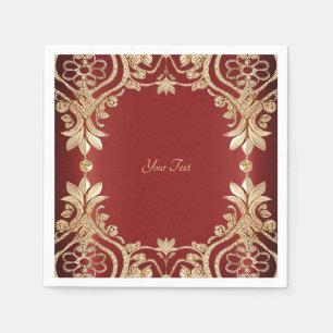 Serviette En Papier Serviettes florales rouges et or modernes