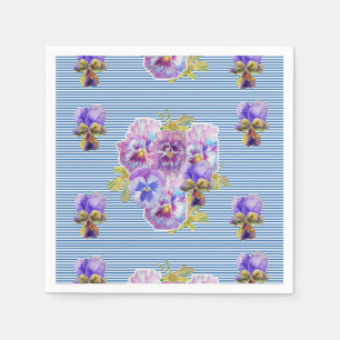Serviette En Papier Serviettes florales Shabby Chic à rayures bleues