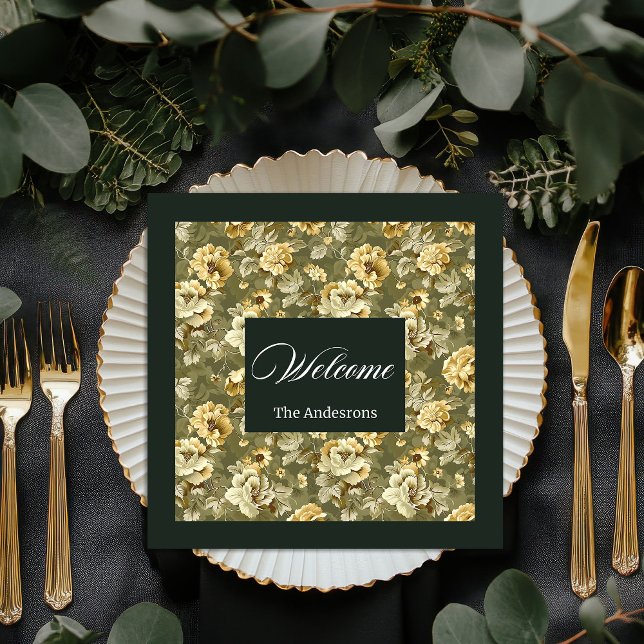 Serviette En Papier Serviettes Florales Vert Or Vaisselle Moderne Chic (Green Gold Floral Napkins Modern Chic Tableware)