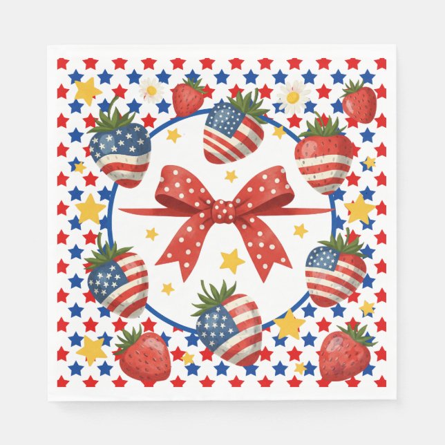 Serviette En Papier Serviettes Fraises Patriotiques (Devant)