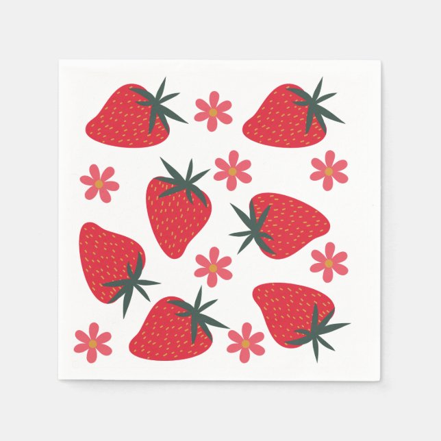 Serviette En Papier Serviettes fraises simples roses vertes rouges (Devant)