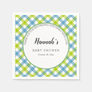 Serviette En Papier Serviettes Gingham Pastel pour Baby Shower Bleu Ve