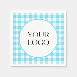 Serviette En Papier Serviettes Gingham Pastel Votre Logo Ici Bleu