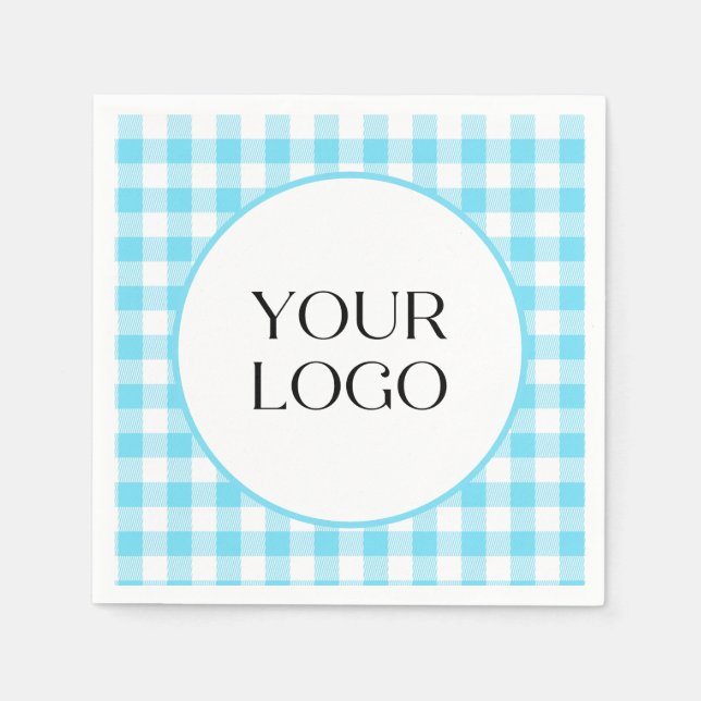 Serviette En Papier Serviettes Gingham Pastel Votre Logo Ici Bleu (Devant)
