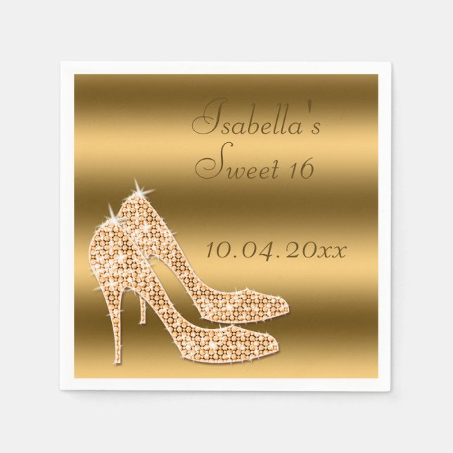 Serviette En Papier Serviettes Glamour Sweet 16 Or Stilettos (Devant)