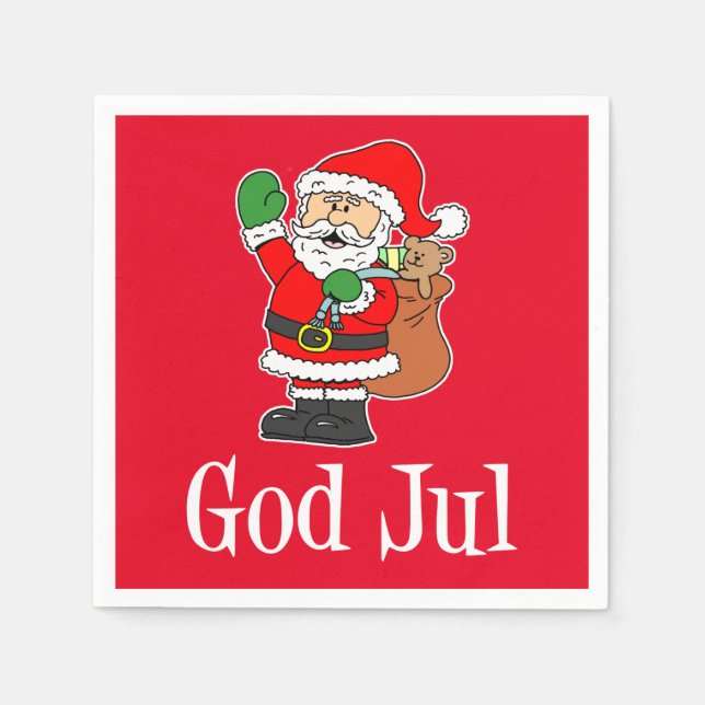 Serviette En Papier Serviettes God Jul Santa Noël suédois (Devant)