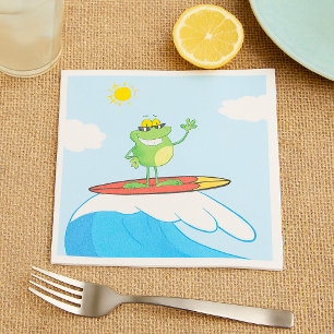 Serviette En Papier Serviettes Grenouille Surfant Sur Une Vague