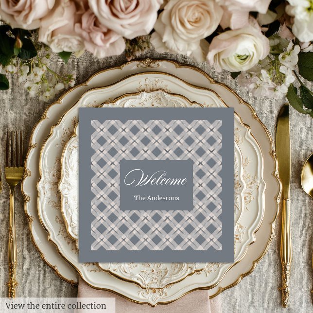 Serviette En Papier Serviettes Grises Personnalisées Style Table Chic (Personalized Grey Plaid Napkins Chic Table Style)