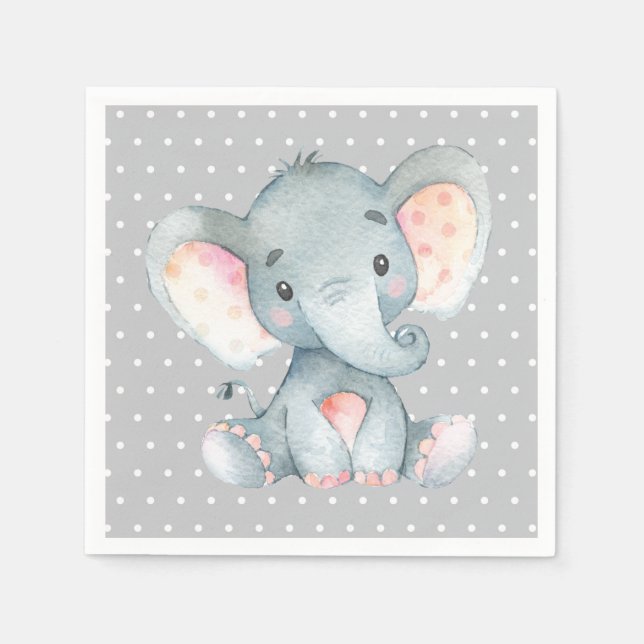 Serviette En Papier Serviettes grises pour Baby Shower Éléphant (Devant)