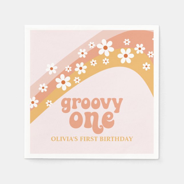 Serviette En Papier Serviettes Groovy One Rétro Daisy Boho Arc-en-ciel (Devant)