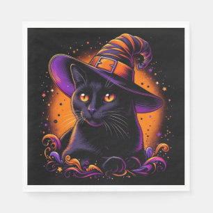 Serviette En Papier Serviettes Halloween Chat Noir portant un Chapeau