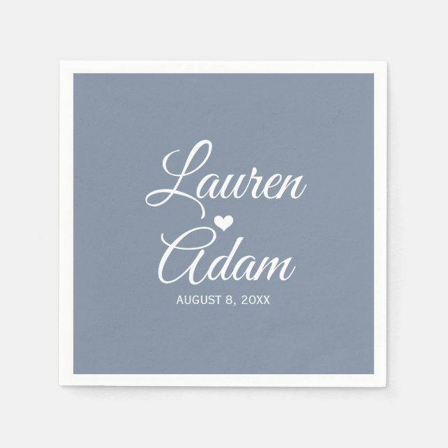 Serviette En Papier Serviettes Heart | Script simple (Dusty Blue Dk) (Devant)