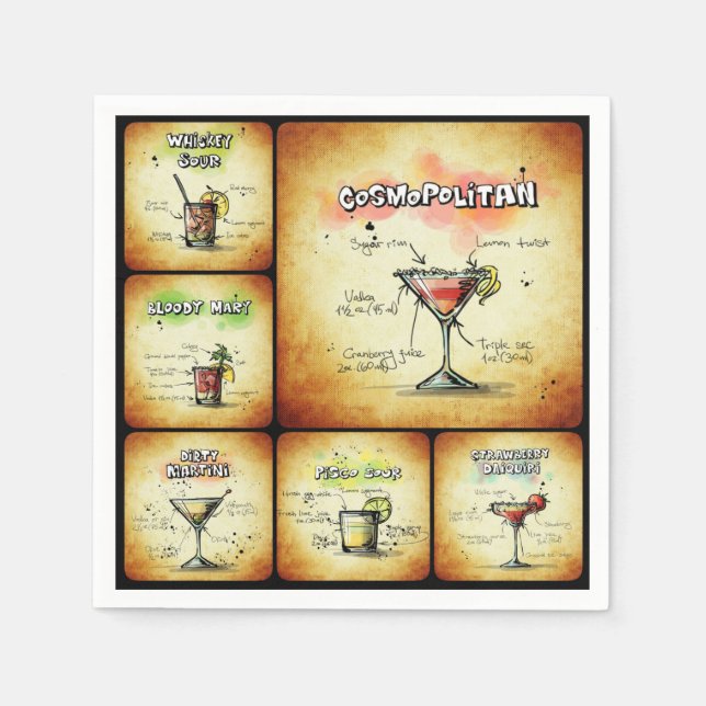 Serviette En Papier Serviettes inspirées Cocktail - Art de la boisson  (Devant)