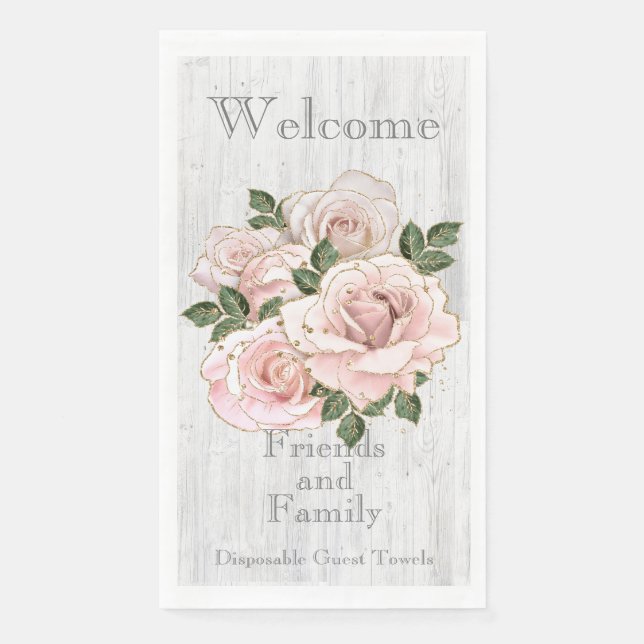 Serviette En Papier Serviettes invitées jetables Qté 50 Roses Rustique (Devant)