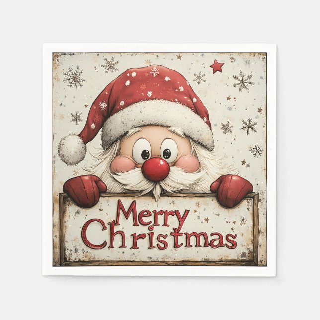 Serviette En Papier Serviettes "Joyeux Noël" de Père Noël (Devant)