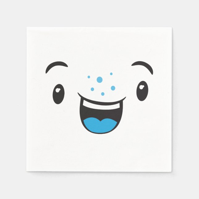 Serviette En Papier Serviettes Kawaii face bleu souriant (Devant)