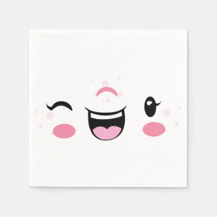 Serviette En Papier Serviettes Kawaii Visage rose Souriant